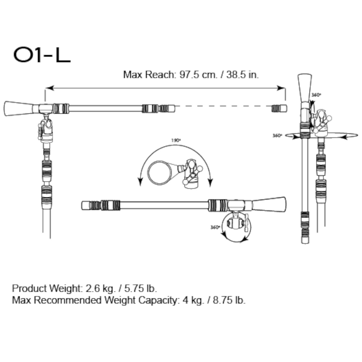 T3/O1-L/M2- Tall Tripod Stand System including (1) T3, (1) O1-L, and (1) M2