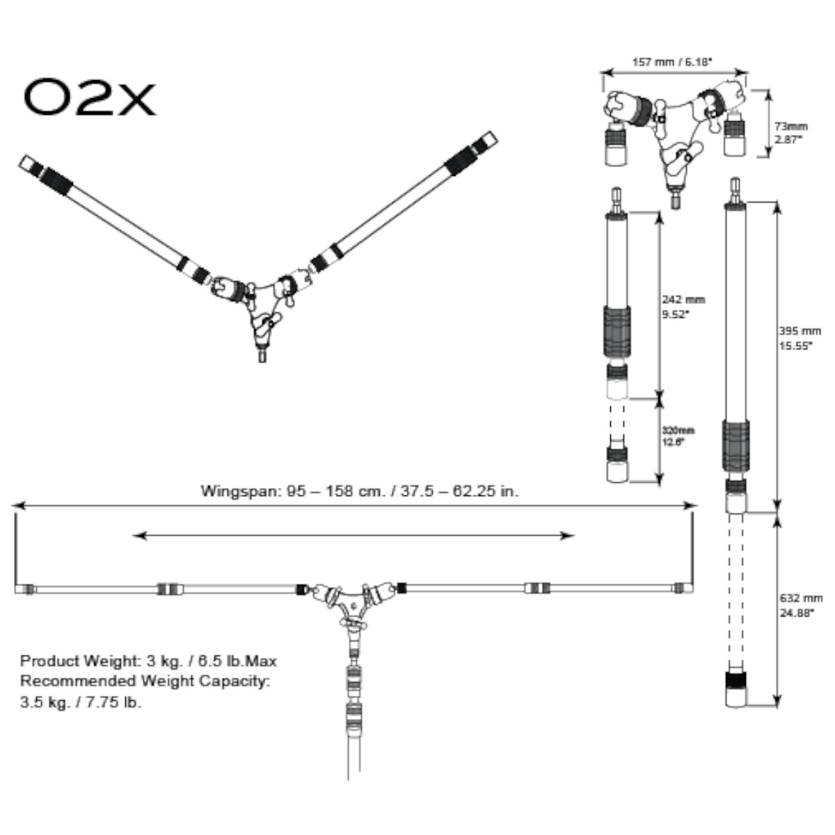 O2x – Dual Arm Orbital Boom with Interchangeable Arms