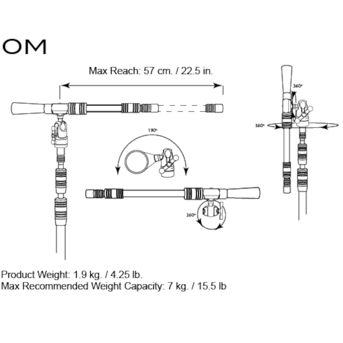 T1/OM/M2 – Short Tripod Stand System including: (1) T1, (1) OM, and (1) M2