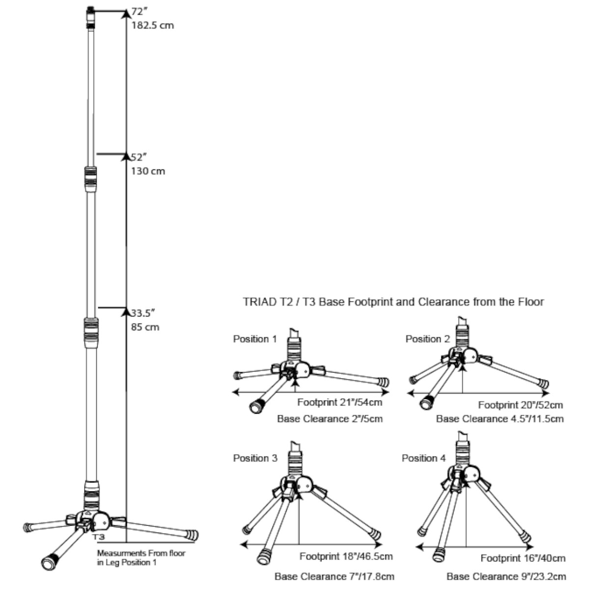 T3/O1-L/M2- Tall Tripod Stand System including (1) T3, (1) O1-L, and (1) M2